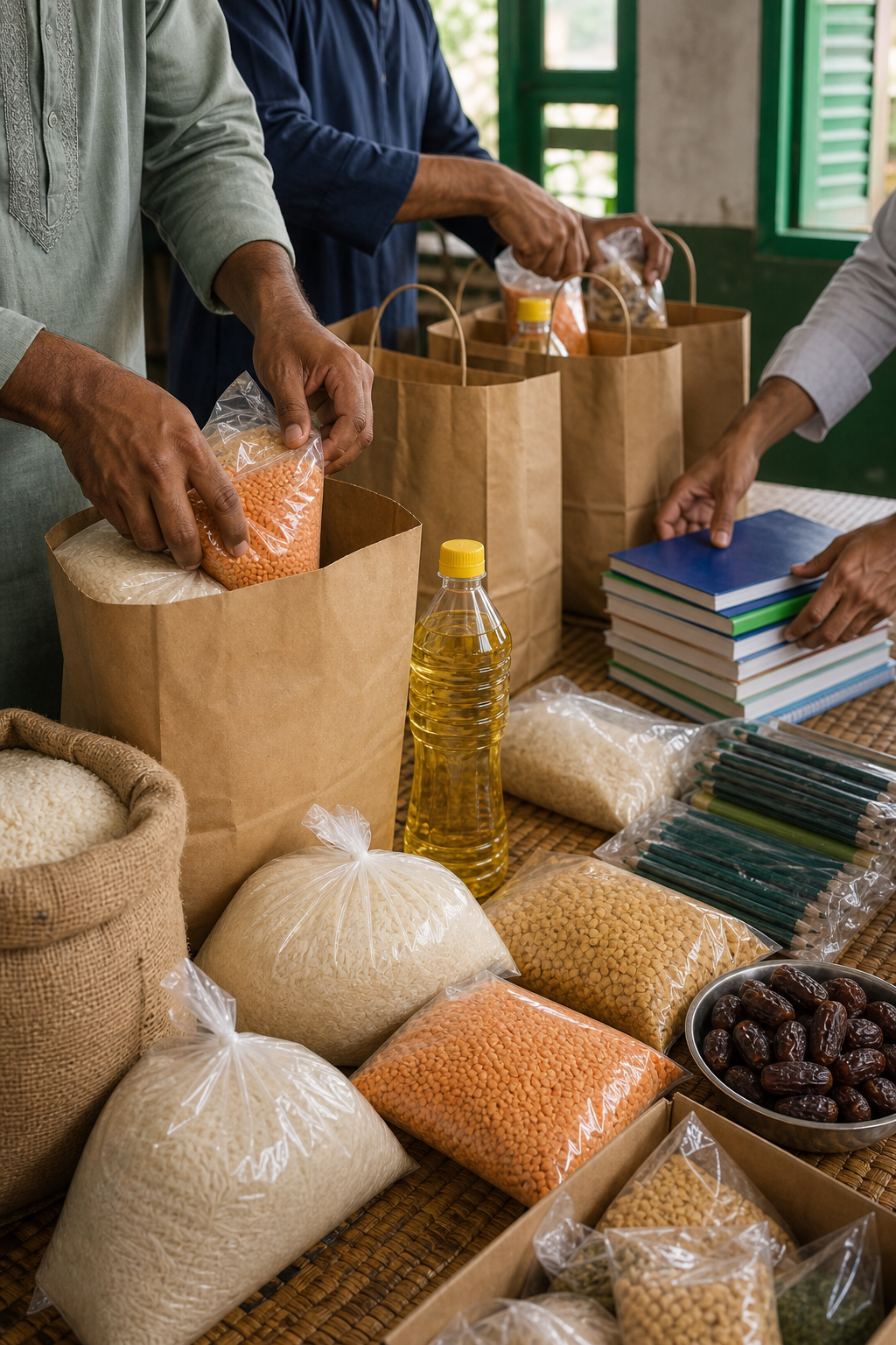 Bangladeshi food parcels and study supplies prepared for community support